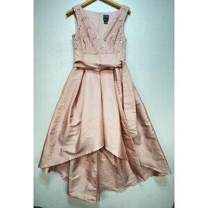 JH Evenings Womens V Neck High-Low Dress Tie Waist Size 4 Pink Sleeveless Summer